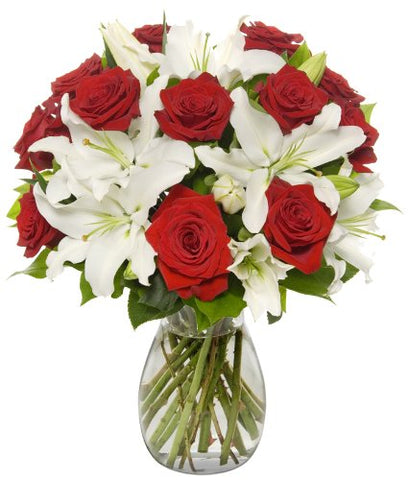Bouquet fleurs de lys et roses